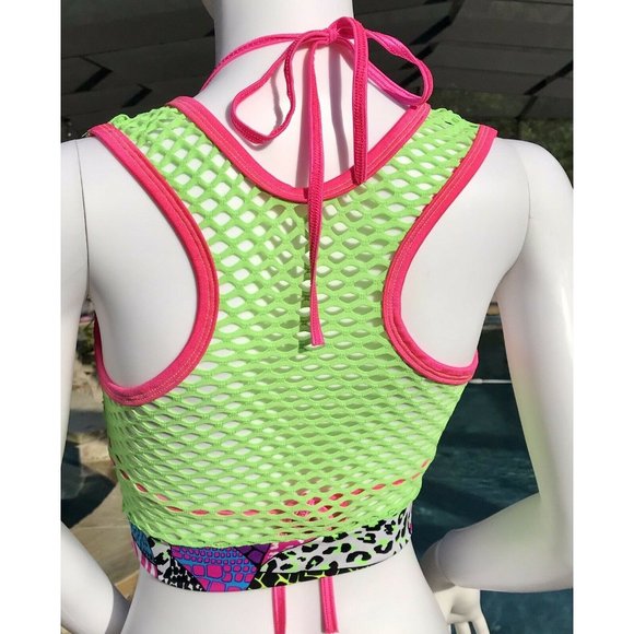 womens swimsuit Mesh Tank Top, Bikini Top Set, Racer back Tank Neon Colors Small - Picture 3 of 12